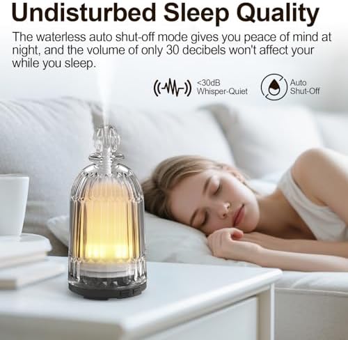 Glass Essential Oil Diffuser, Ultrasonic Aroma Diffuser Glass Cover & Plastic Reservoir with 7 LED Color Changing Light, Auto Shut-Off for Home Office Spa, 120ml(Black Base)