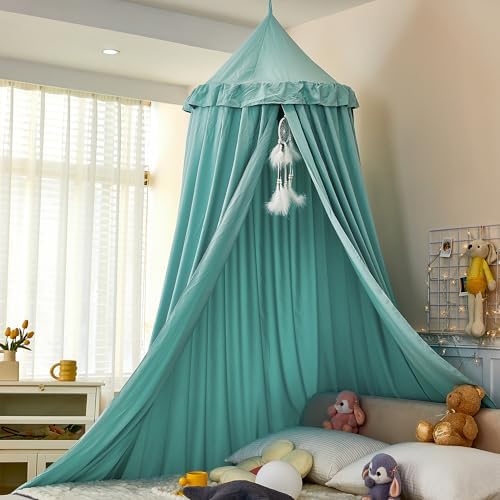 Princess Decor Canopy for Kids Bed, Soft and Durable Bed Canopy for Girls Room Tent Canopy Dreamy Mosquito Net Bedding, Children Reading Nook Canopies Indoor (Green)
