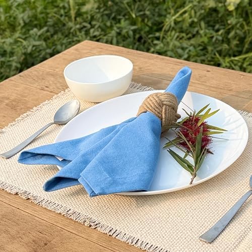 Ramanta Home Light Blue Cotton Dinner Napkins Set of 12, 18x18 Inch