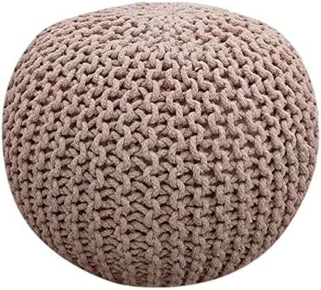 FRELISH DECOR Round Pouf Ottoman (20 Diameter x 14 Height) Taupe