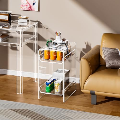 Clear Acrylic Side Table, Narrow Nightstand Bedside Table for Bedroom, Skinny Small End Table (Clear Wide, 11.8'' x 15.7'' x 21.7")
