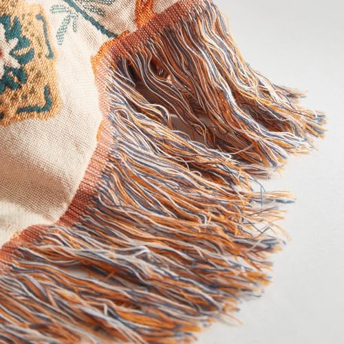 Bailix Boho Throw Blanket, 100% Cotton, Woven Floral Pattern, 90"x98"