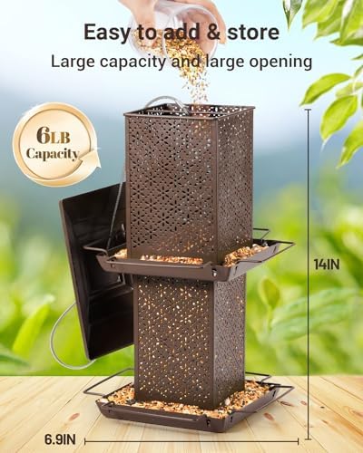 HouseSapp Bird Feeders for Outdoors Hanging - 6lb Large Capacity Metal Double Tier Bird Feeder,Chew-Proof, Weather and Water Resistant Wild Bird Feeders, Outside and Garden Decoration
