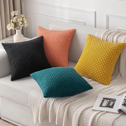 MIULEE Decorative Throw Pillow Covers 18x18 Yellow Textured Corduroy
