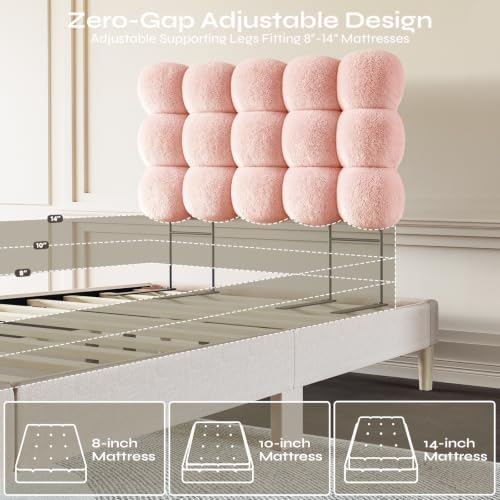 Pinmoco Twin Cloud-Shaped Upholstered Headboard, Teddy Fleece Pink