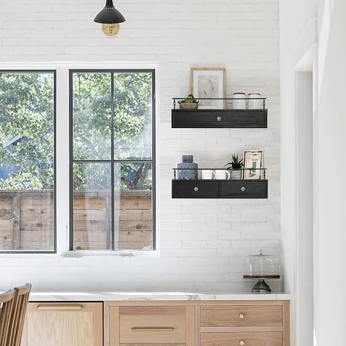 Floating Shelves With Drawers Set of 2, Wall Mounted Storage for Bathroom
