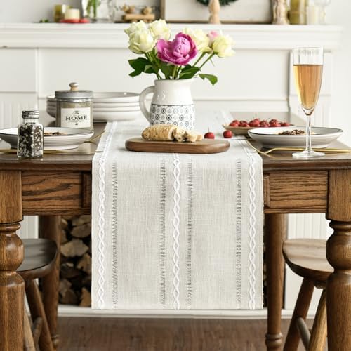 Artoid Mode Beige Rustic Cotton Linen Table Runner 13x108 Inch