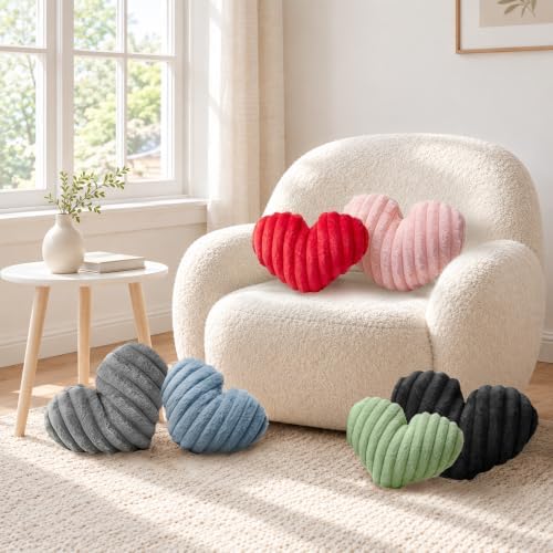 2PCS Heart Pillows, 12.9"x9" Red Decorative Throw Pillows for Bed Couch