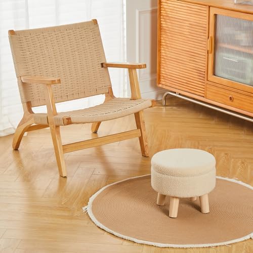 Wimarsbon Round Storage Ottoman,Footstool with Padded Seat and Wood Legs