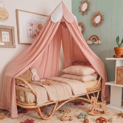 Bed Canopy with Scalloped Edge, 2 Panel Striped, Pink