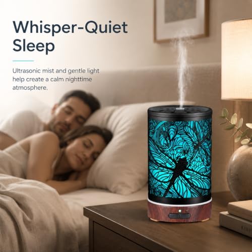 Essential Oils Diffuser,Aromatherapy Diffuser,Birthday for Women Mom Grandma,Metal Cool Mist Humidifier with 7 Colors Lights Waterless Auto Off Air Diffusers (Dragonfly)