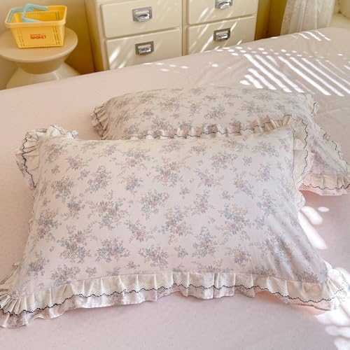 Garden Flower Duvet Cover Set Muslin Cotton Queen(90"x90"),Pink Blue