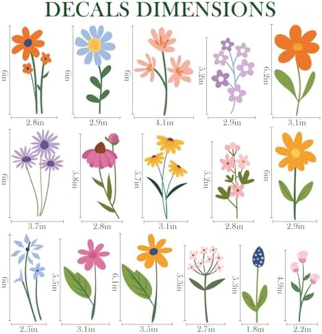 Floral Wall Decals - 102 Pcs Peel and Stick Vinyl Flower Stickers - Assorted Varieties & Colors for Bedroom, Kids’ Rooms, Nursery, or Living Room Decor