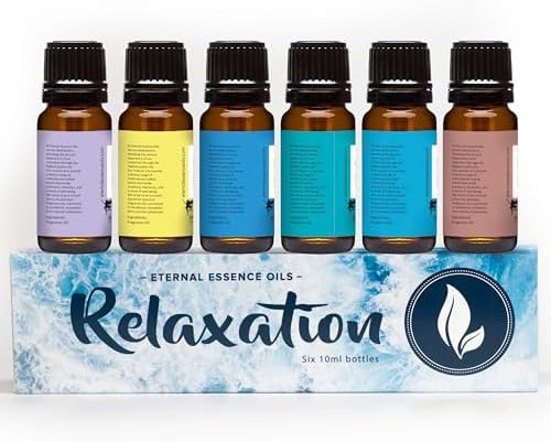Eternal Essence Oils Relaxation Set of 6 Premium Fragrance Oils - Includes Lavender Chamomile, Ylang Ylang, Mountain Rain, Ocean Breeze, Eucalyptus, and Sandalwood Scented Oils - 10ML