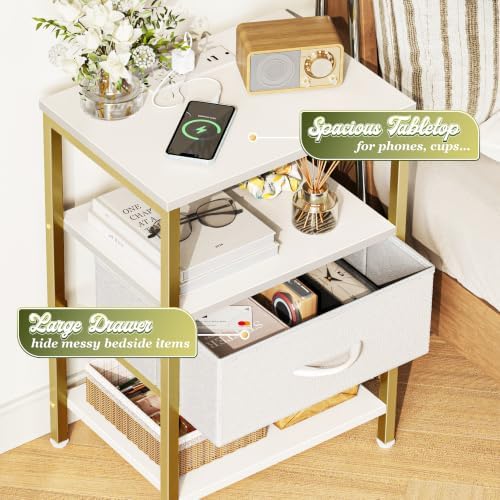 SUPERJARE Nightstand with Charging Station, USB-C Port, Bedside Table