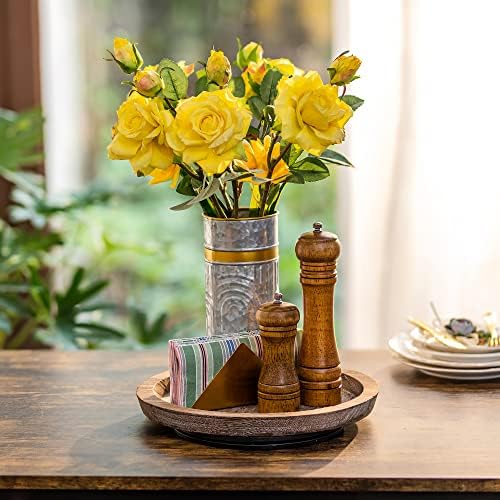 Hanobe Wooden Lazy Susan for Table Centerpiece, Round Serving Tray, 11.2"
