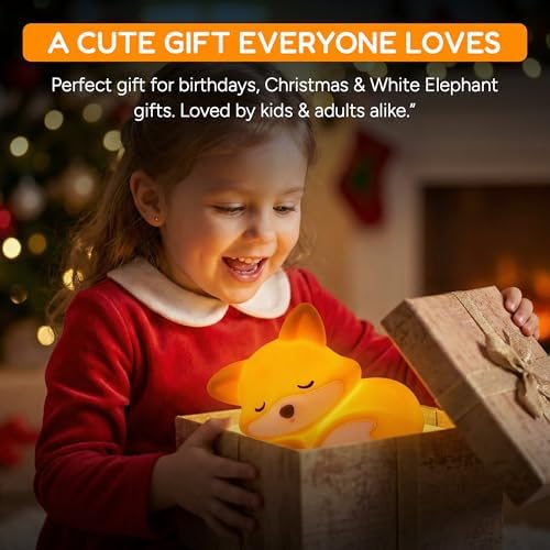 Fox Night Light for Kids Ages 3+, Squishy Silicone Fox Lamp with 20-Minute Timer, Rechargeable Animal Nightlight with 2 Brightness Levels
