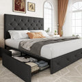 Allewie Full Size Storage Bed Frame with 4 Underbed Drawers, Upholstered Platform Bed with Adjustable Headboard, Diamond Button Tufted, Easy Assembly, Noise-Free, No Box Spring Needed, Dark Grey
