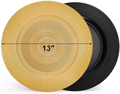 Hiceeden 12 Pack Gold Charger Plates for Dinner Plates, 13" Round Plastic Chain Shaped Charger Service Plates, Decorative Chargers Bulk for Table Setting, Wedding, Party, Event