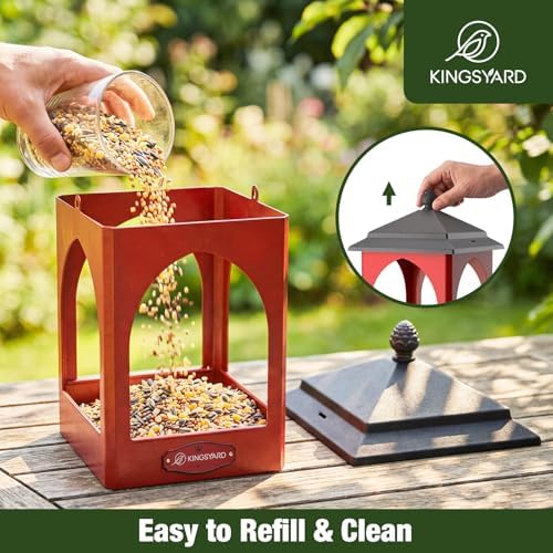 Kingsyard Hanging Platform Bird Feeder for Outdoors, Rain-Resistant Roof