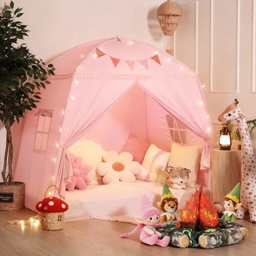 Sumbababy Large Teepee Tent for Kids - Tent Indoor Kids Teepee Tent for Boys & Girls - Kids Play Tent Inside Canopy Bed for Playroom Gift Toys (Pink)