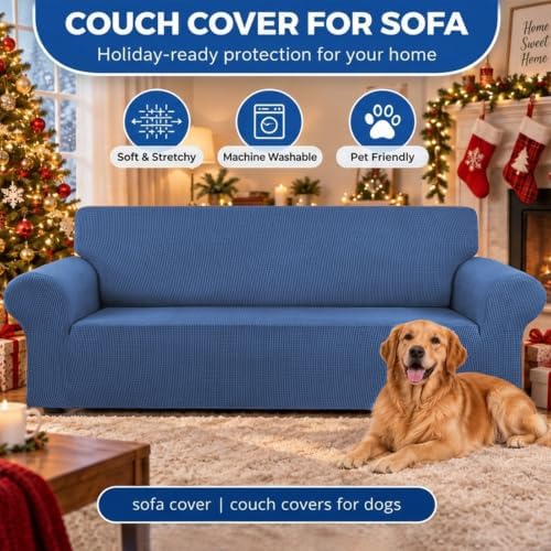 KEKUOU Stretch Couch Covers for Sofa, 3 Cushion Couch Slipcover,Riverside