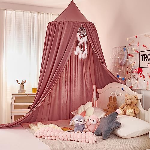 Princess Decor Canopy for Kids Bed, Soft and Durable Bed Canopy for Girls Room Tent Canopy Dreamy Mosquito Net Bedding, Children Reading Nook Canopies Indoor（Red Bean）