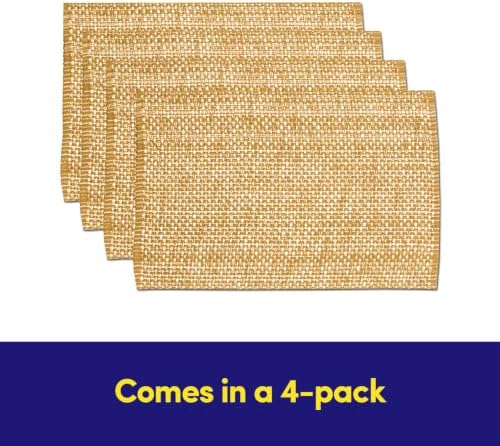 Sweet Home Collection 100% Cotton Placemats for Dining Room Rectangle Two Tone Woven Fabric 13" x 19" Soft Durable Table Mat Set, Set of 4, Gold