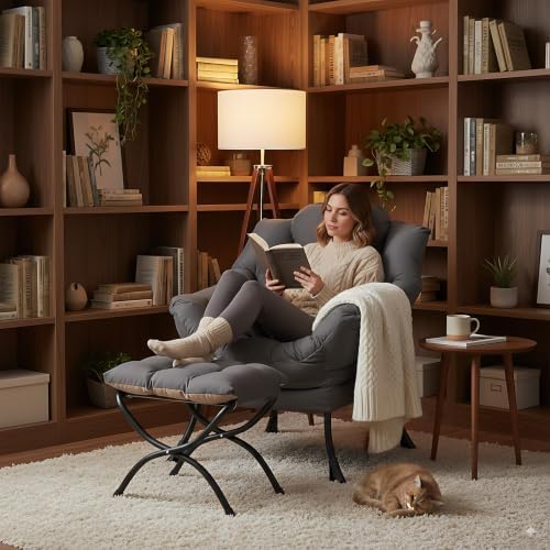 LITA Lazy Chair with Ottoman, Comfy Accent Reading Chair