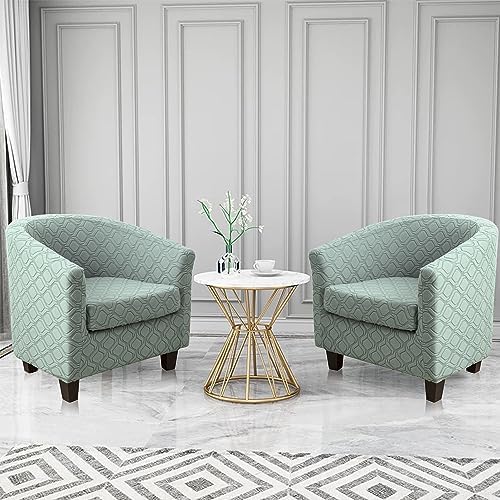 MIFXIN 2 Piece Stretch Jacquard Tub Chair Cover with Cushion Cover Soft Removable Club Chair Slipcovers Armchair Sofa Couch Furniture Protector for Living Room Counter Bar Cafe (Green)