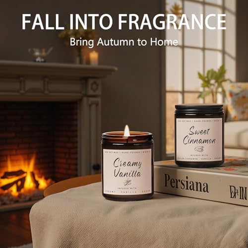 Auelife Fall Candles, 6 Pack Scented Candle Set, 42 oz Holiday Soy Candles, Candle Gifts Set for Men and Women, Home Decor of Wreath/Apple/Latte/Harvest/Vanilla/Cinnamon