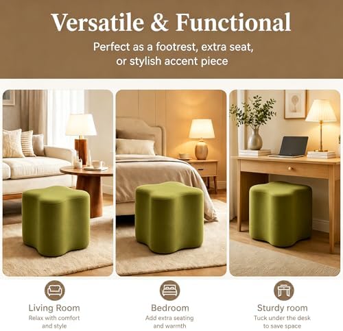 Flower-Shaped Ottoman Foot Stool, 15.7" Velvet Accent Ottoman