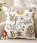 Fall Embroidered Throw Pillow Cover 18x18 Inch, Amber Blooms