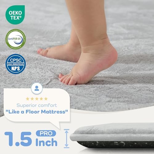 1.5" Thick Baby Play Mat for Floor 79x118 Soft Foam Mats Light Grey