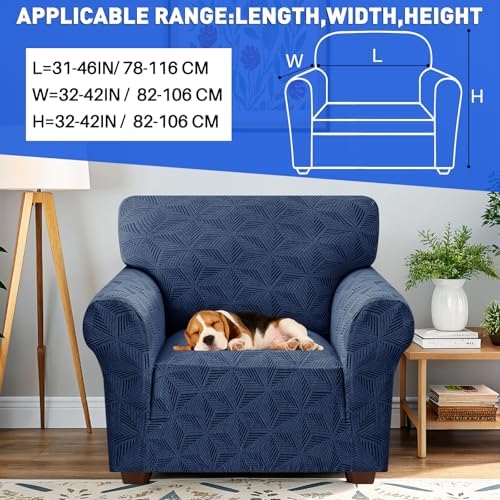 YEMYHOM 1 Piece Stretch Chair Sofa Slipcovers Couch Covers for 1 Seat, Jacquard Armchair Covers with Non-Slip Elastic Bottom, Thickened Furniture Protector for Dogs Pets kids (Small, Navy）