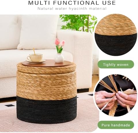 18'' Boho Pouf Storage Ottomans Natural Straw Rustic Handmade Lounge Pouffe