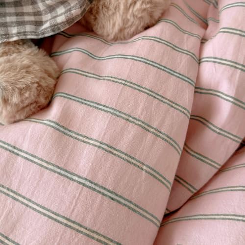 Vintage Striped Duvet Cover Twin XL 3 Pieces 100% Washed Cotton Bedding Set