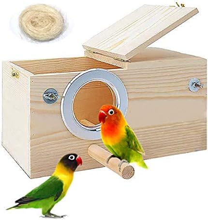 PINVNBY Parakeet Nesting Box,Bird House Wood Breeding Box Parrots Mating Box for Lovebirds Cockatoo Budgie Finch Canary and Medium-Sized Birds(L)