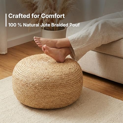 · REDEARTH · Jute Circular Low Pouf - Pouffe Foot Stool - Natural, Set of 2