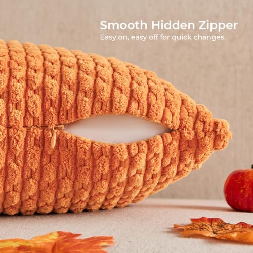 Kevin Textile Soft Corduroy 16x16 Inch Pillow Covers 2 Pack, Orange