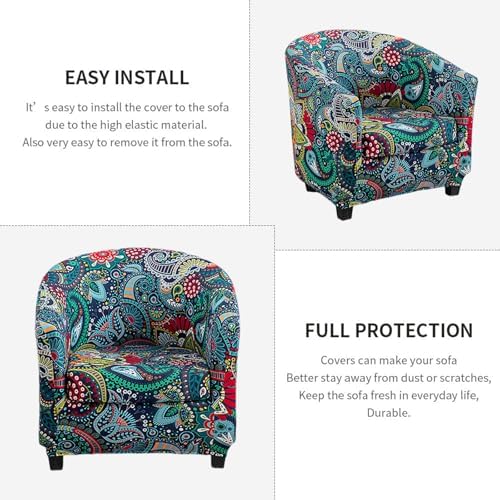 NILUOH Club Chair Slipcover 2 Piece Stretch Barrel Chair Covers Printed Tub Chair Slipcovers Soft Accent Armchair Sofa Protector for Living Room（Flowers 5）