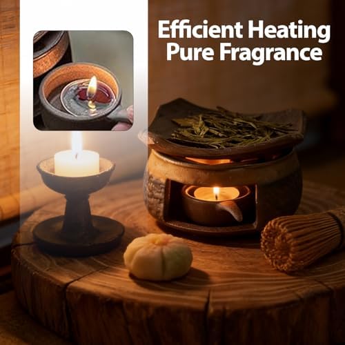 Ceramic Incense Burner Kit, Zen Incense Holder with Candle Clip,Mat & Heat Resistant Brick, Ceramic Aromatherapy,Stove Essential Oil Burner, Suitable for Home and Office Use.
