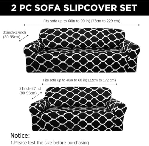 Peryiter 2 Pcs Black Couch and Loveseat Sofa Covers,2 Size