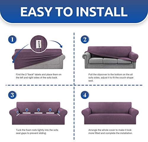 KEKUOU Stretch Oversized Couch Covers for Sofa Slipcover,Dark Purple