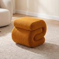 FOXHUNTER S Shape Modern Pouf Ottoman Vanity Stool, Teddy Orange
