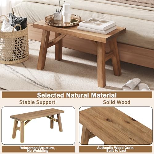 Wnutrees Sawmill Long Solid Wood Bench,43" Farmhouse Entryway Bench,Natural