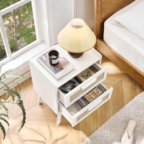 Lerliuo Rattan Nightstands Set of 2 for Bedroom, 2 Drawers
