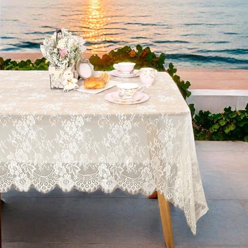 Ivory Lace Tablecloth Rectangular 5 Pieces 60x120 Inch Wedding Table Cloth