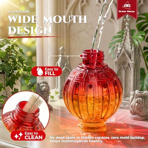Glass Hummingbird Feeder for Outdoors Hanging, 26 fl oz Bird Nectar Feeder