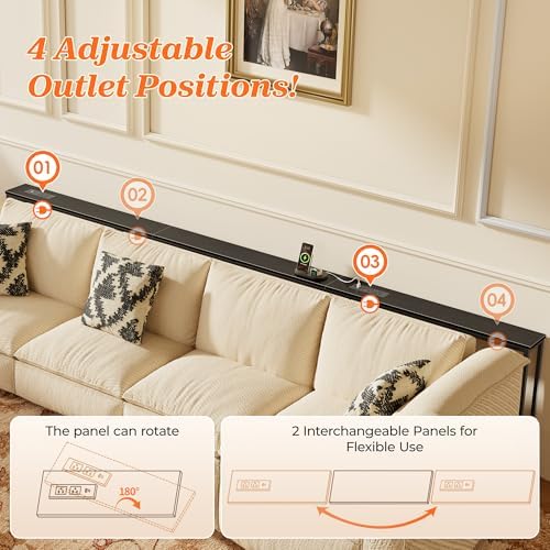 SUPERJARE 118.1 Inch Sofa Table with 2 Power Outlets and USB-C Port